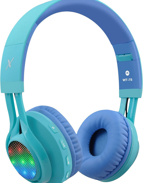 Load image into Gallery viewer, WT-7S Kids Bluetooth Headphones, LED Light up Wireless Foldable Stereo Headset with Microphone and Volume Control for Pc/Iphone/Tv/Ipad (Blue)
