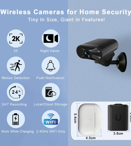 Mini Wi-Fi Surveillance Camera with Strong Magnet: 2K HD Resolution, Night Vision, 2-Hour Battery Life/USB Power, 32GB Memory Card, Compatible with iOS/Android App