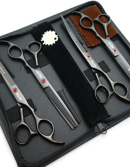 Load image into Gallery viewer, 7.0In Titanium Professional Dog Grooming Scissors Set,Straight &amp; Thinning &amp; Curved Scissors 4Pcs Set for Dog Grooming (Bright Black)

