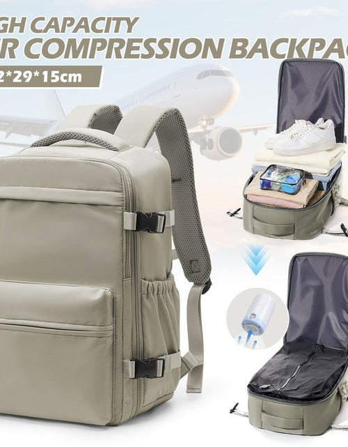 Load image into Gallery viewer, Professional Vacuum Travel Backpack with Integrated Pump for Women and Men, Flight-Approved Dimensions 18x14x8 Inches, Waterproof Compression Bag for Laptops and Leisure Activities
