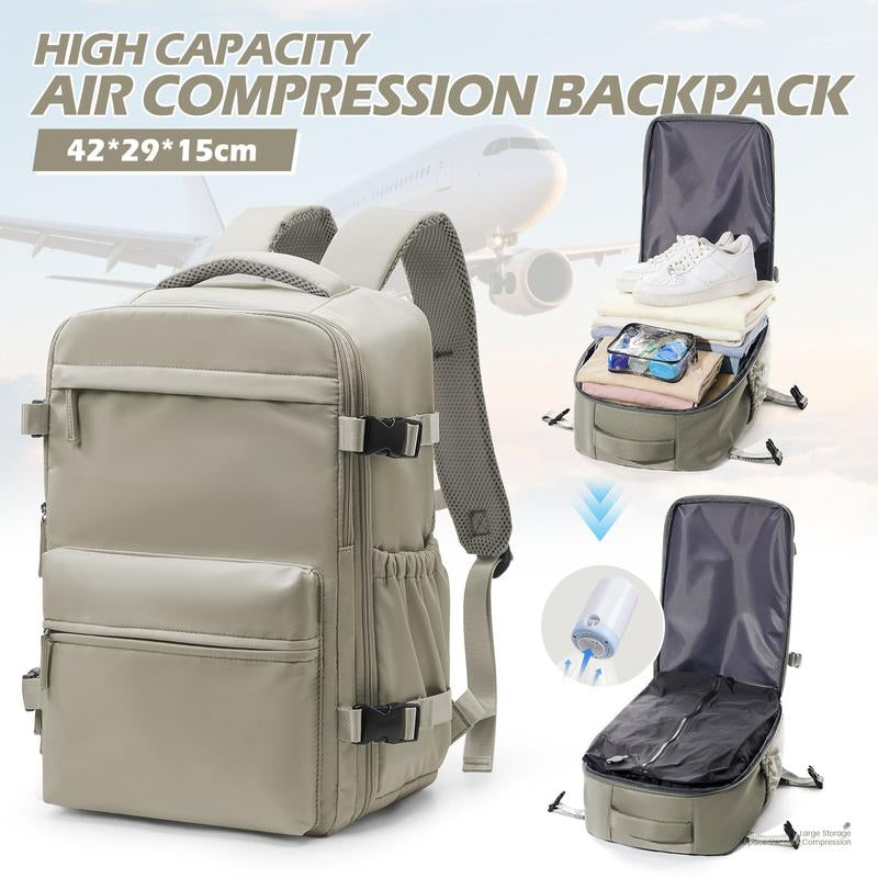 Professional Vacuum Travel Backpack with Integrated Pump for Women and Men, Flight-Approved Dimensions 18x14x8 Inches, Waterproof Compression Bag for Laptops and Leisure Activities