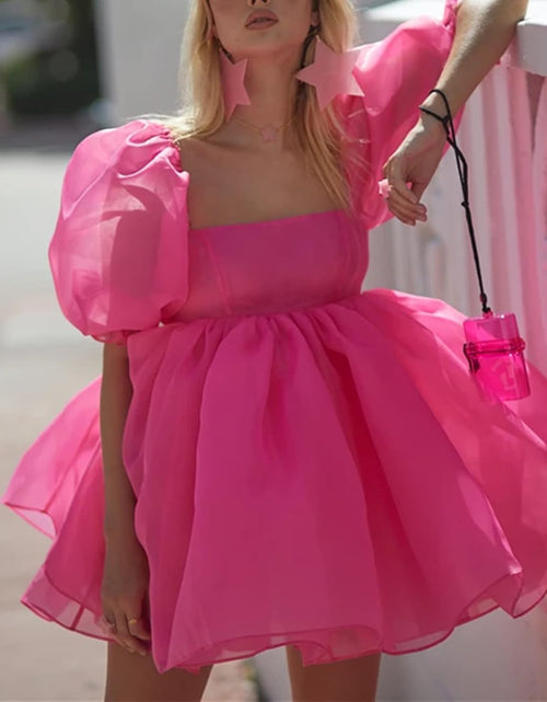 Load image into Gallery viewer, Women&#39;S off Shoulder Puffy Sleeve Mini Dress Tulle Princess Dress Ruffle Mesh Wedding Evening Party Prom Mini Dress
