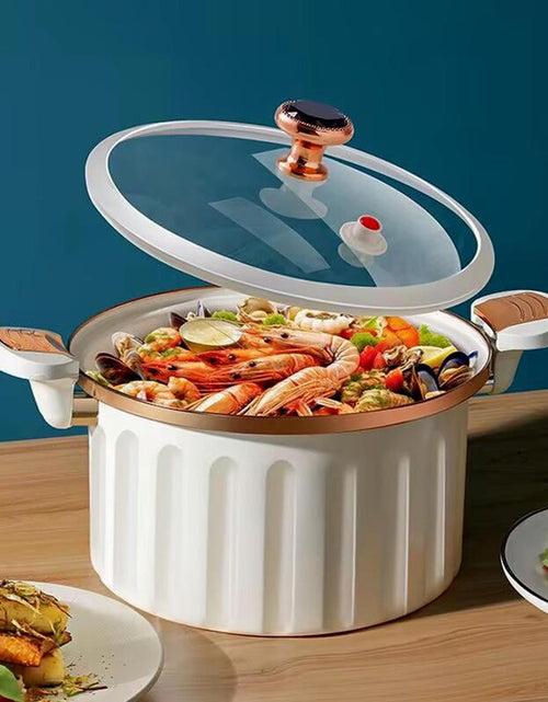 Load image into Gallery viewer, Non-Stick Enamel Micro Pressure Cooker - 2.11 Gallon Large Capacity with Push-Pull Lock for Soups and Stews - Oval Stainless Steel Cookware in White
