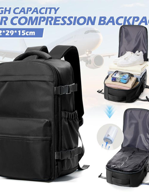 Load image into Gallery viewer, Professional Vacuum Travel Backpack with Integrated Pump for Women and Men, Flight-Approved Dimensions 18x14x8 Inches, Waterproof Compression Bag for Laptops and Leisure Activities
