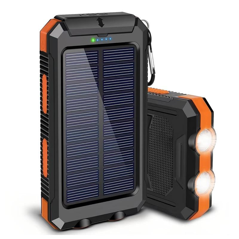 Solar-Powered Portable Charger with Dual USB Output and Flashlight, Wireless Car Charging Capability, Ideal for Travel and Electronic Devices