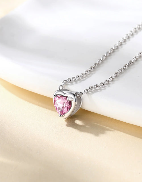Load image into Gallery viewer, Women 925 Sterling Silver Birthstone Love Heart Necklace, Birthday Valentines Gift
