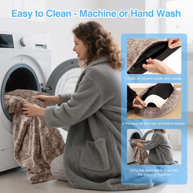 XL Orthopedic Faux Fur Dog Bed for Adults and Pets | Cozy Lounger with Pillow and Blanket | Washable Bedding, Ideal Gift for Pet Enthusiasts