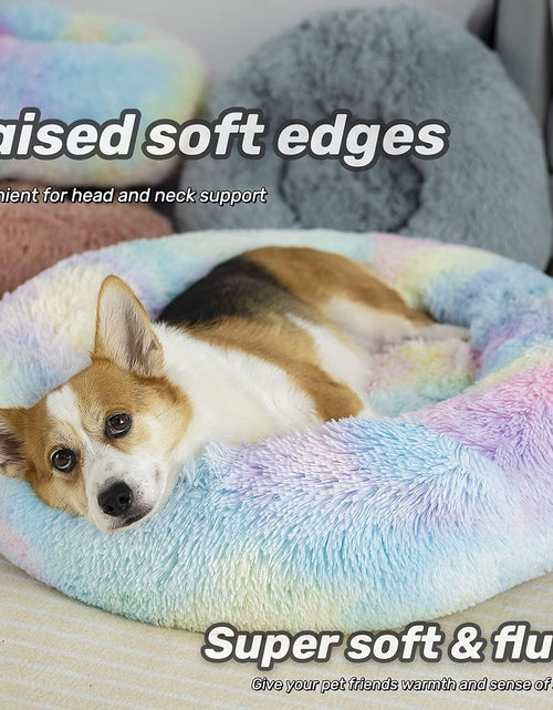 Load image into Gallery viewer, anti Anxiety round Fluffy Plush Faux Fur Warm Washable Dog Bed &amp; Cat Bed, Original Bed for Small Medium Large Pets,Used to Relieve Joints and Improve Sleep（20&quot;/24&quot;/27&#39;&#39;） (20&quot;, Rainbow)
