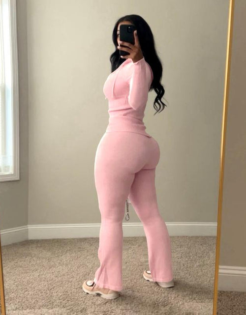 Load image into Gallery viewer, Usboutique Women&#39;s Chic 2-Piece Sweatsuit - Yellow Zip-Up Hoodie with Pockets and Flare Yoga Pants, Trendy Lounge Set for Casual Fall/Winter Wear, Athleisure Apparel
