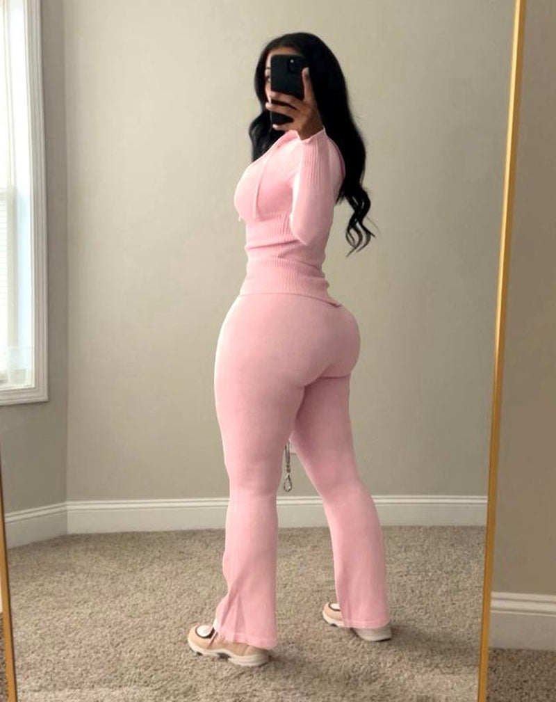 Usboutique Women's Chic 2-Piece Sweatsuit - Yellow Zip-Up Hoodie with Pockets and Flare Yoga Pants, Trendy Lounge Set for Casual Fall/Winter Wear, Athleisure Apparel