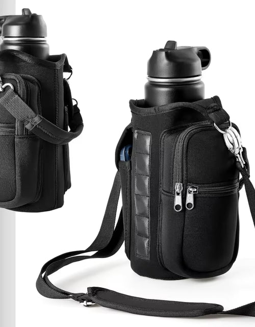 Load image into Gallery viewer, Magnetic Water Bottle Carrier with Phone Pocket and Shoulder Strap - Features 6 Built-In Magnets
