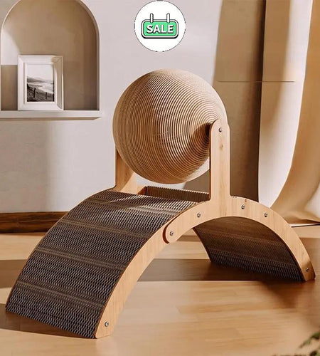 Arch Bridge Ball Design Cat Scratching Board - Durable Wood Stand with Sisal Rope Ball Scratcher Toy for Cats, Wear-Resistant Pet Supplies