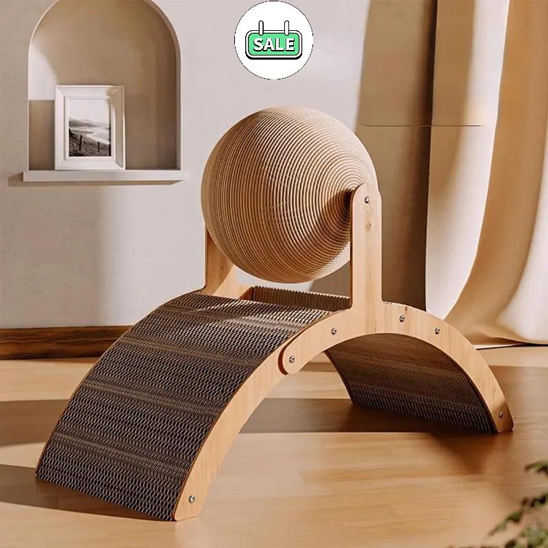Arch Bridge Ball Design Cat Scratching Board - Durable Wood Stand with Sisal Rope Ball Scratcher Toy for Cats, Wear-Resistant Pet Supplies