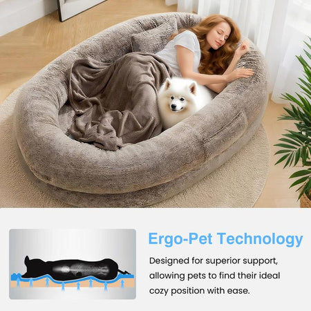 XL Orthopedic Faux Fur Dog Bed for Adults and Pets | Cozy Lounger with Pillow and Blanket | Washable Bedding, Ideal Gift for Pet Enthusiasts