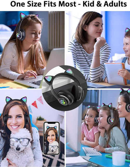 Load image into Gallery viewer, Kids Headphones, Wireless Headphones Cat Ear LED Light up Bluetooth Foldable Headphones over Ear W/Microphone for Online Distant Learning (Black) Christmas Birthday Gift for Boys
