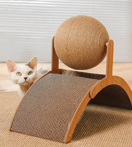 Arch Bridge Ball Design Cat Scratching Board - Durable Wood Stand with Sisal Rope Ball Scratcher Toy for Cats, Wear-Resistant Pet Supplies