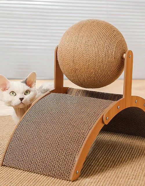 Load image into Gallery viewer, Arch Bridge Ball Design Cat Scratching Board - Durable Wood Stand with Sisal Rope Ball Scratcher Toy for Cats, Wear-Resistant Pet Supplies
