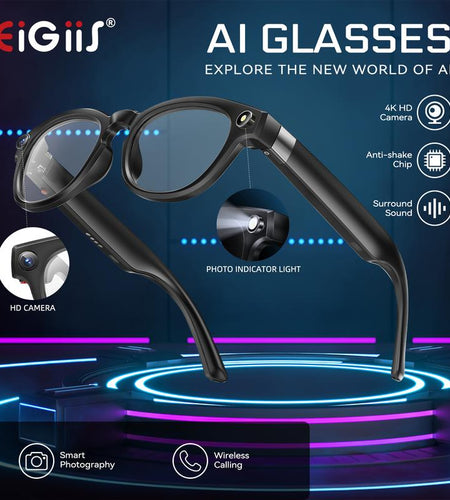 AI Smart Glasses with 1080P HD Camera, Real-Time AI Translation, and Open-Ear Bluetooth Speaker for Men and Women