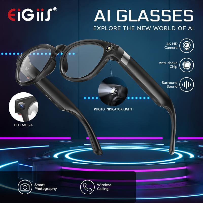 AI Smart Glasses with 1080P HD Camera, Real-Time AI Translation, and Open-Ear Bluetooth Speaker for Men and Women