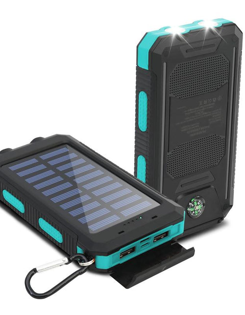 Load image into Gallery viewer, Solar-Powered Portable Charger with Dual USB Output and Flashlight, Wireless Car Charging Capability, Ideal for Travel and Electronic Devices
