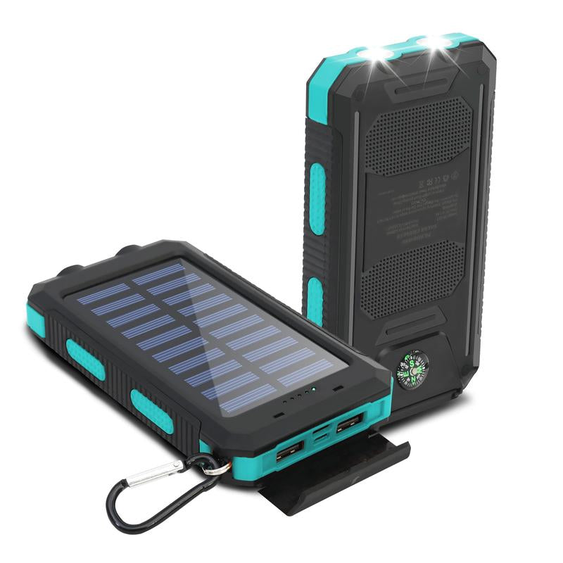 Solar-Powered Portable Charger with Dual USB Output and Flashlight, Wireless Car Charging Capability, Ideal for Travel and Electronic Devices