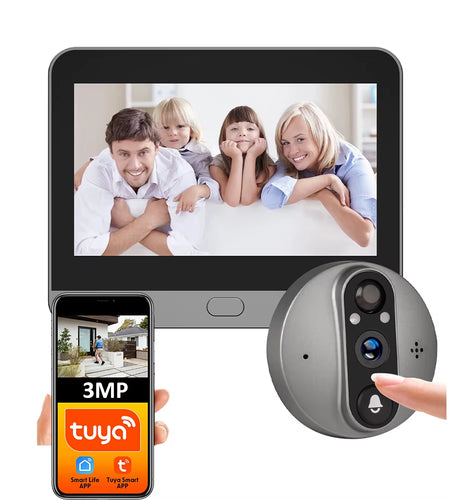 3MP Smart Life Tuya 1080P Wi-Fi Doorbell Eye Peephole Camera with 5000mAh Battery, PIR Motion Detection, IR Night Vision, Alexa and Google Assistant Compatible