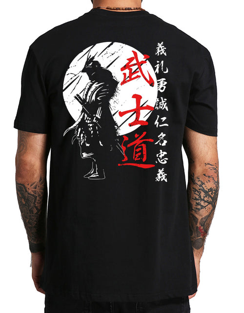 Load image into Gallery viewer, Japan Samurai Spirit T Shirts for Men Japanese Style Back Print Loose Oversized 100% Cotton Tops T-Shirt Bushido Male Gifts Tee
