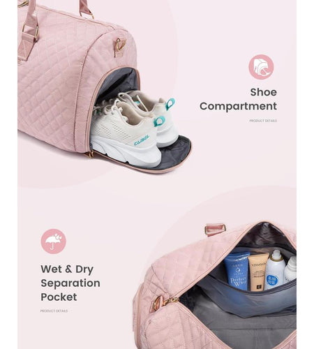 Women's Travel Duffle Bag with Toiletry Compartment, Overnight Shoe Storage, and Wet Pocket - Ideal for Gym, Weekend Getaways, and Labor & Delivery