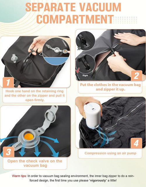 Load image into Gallery viewer, Professional Vacuum Travel Backpack with Integrated Pump for Women and Men, Flight-Approved Dimensions 18x14x8 Inches, Waterproof Compression Bag for Laptops and Leisure Activities
