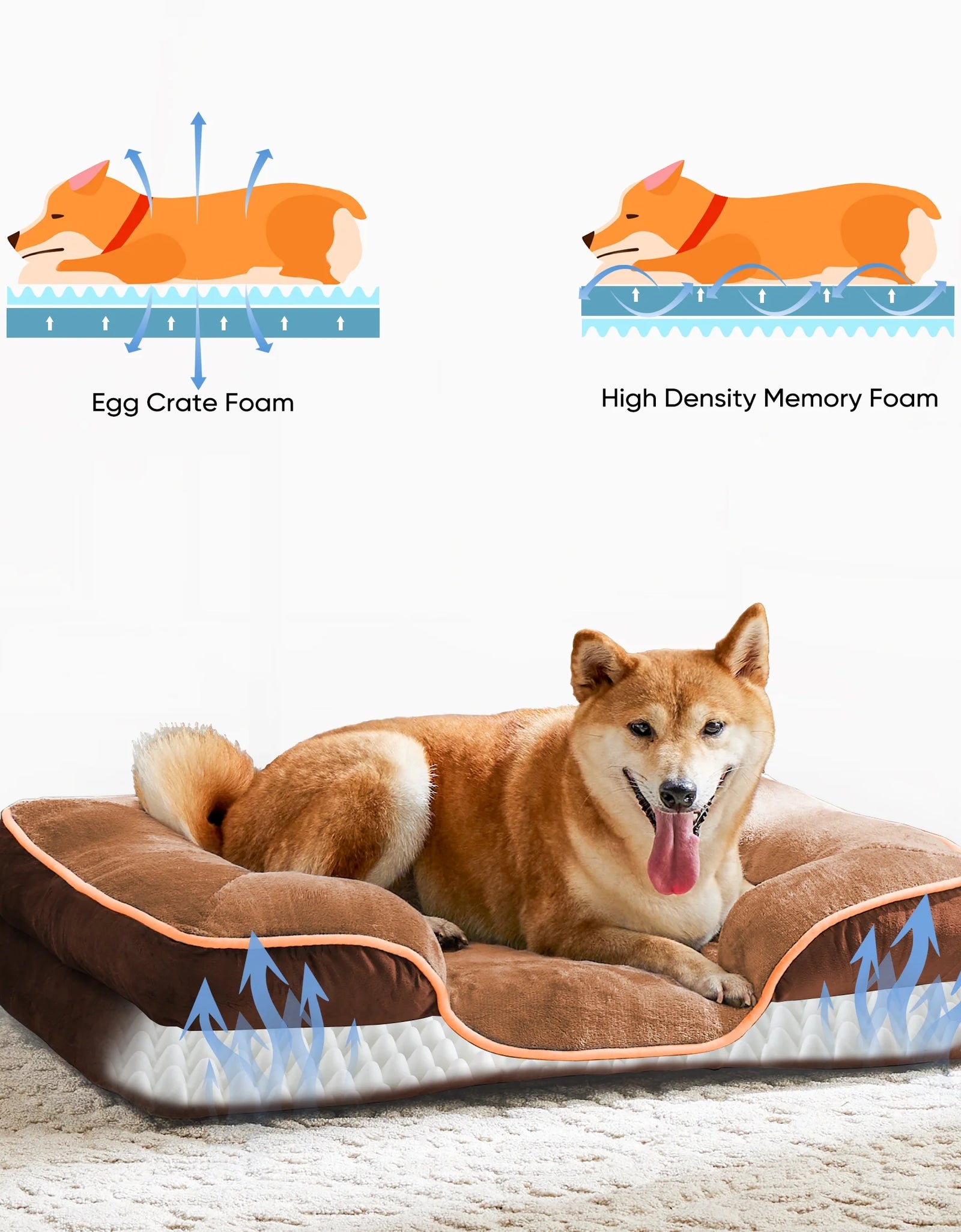 Dog Bed, 42"X32" Orthopedic Dog Sofa Bed Extra Large, Supportive Foam Pet Couch Bed with Removable Washable Cover, Brown