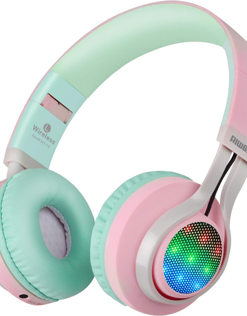Load image into Gallery viewer, WT-7S Bluetooth Headphones Light Up, Foldable Stero Wireless Headset with Microphone and Volume Control for Pc/Cell Phones/Tv/Ipad (Pink Green)
