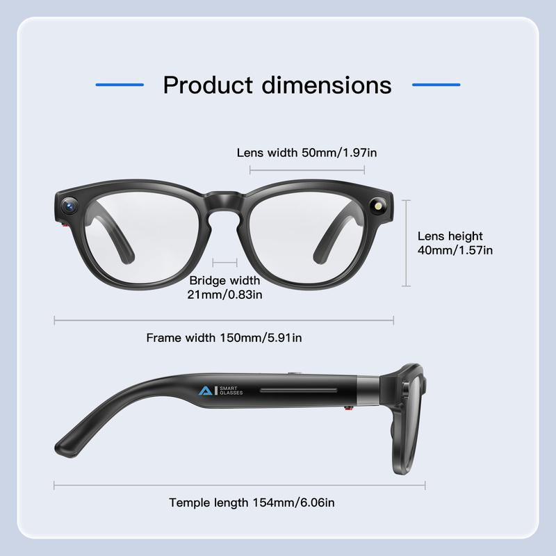 AI Smart Glasses with 1080P HD Camera, Real-Time AI Translation, and Open-Ear Bluetooth Speaker for Men and Women