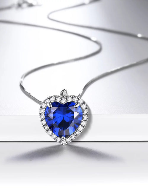 Load image into Gallery viewer, September Birthstone Necklace for Women, Blue Heart Necklace Sapphire Crystal CZ 925 Sterling Silver Necklaces Pendant Jewelry Girls Birthday Valentine&#39;S Day Gifts
