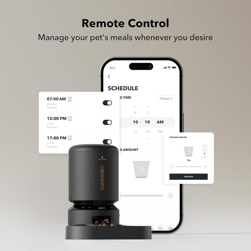 PETLIBRO Smart Automatic Cat Feeder with Camera for Dual Pet Use, 1080P HD Video and Night Vision, 5G WiFi Connectivity, Two-Way Audio, Low Food and Motion Alerts, Dual Tray Design, 5L Capacity, Black