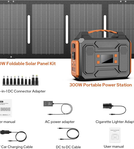 300W Portable Solar Generator with 60W Foldable Solar Panel and 280Wh Pure Sine Wave Power Station