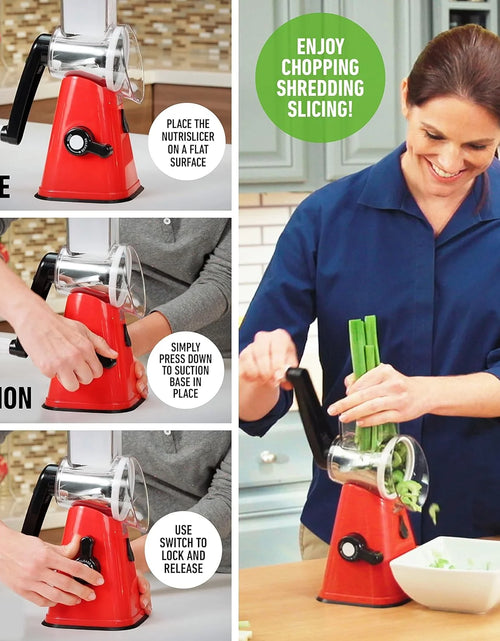 Load image into Gallery viewer, Rotary Cheese Grater Hand Crank, Stainless Steel Rotary Graters for Kitchen with 3 Blades, Vegetable Slicer, Cheese Grater with Suction Cup Base, Dishwasher Safe
