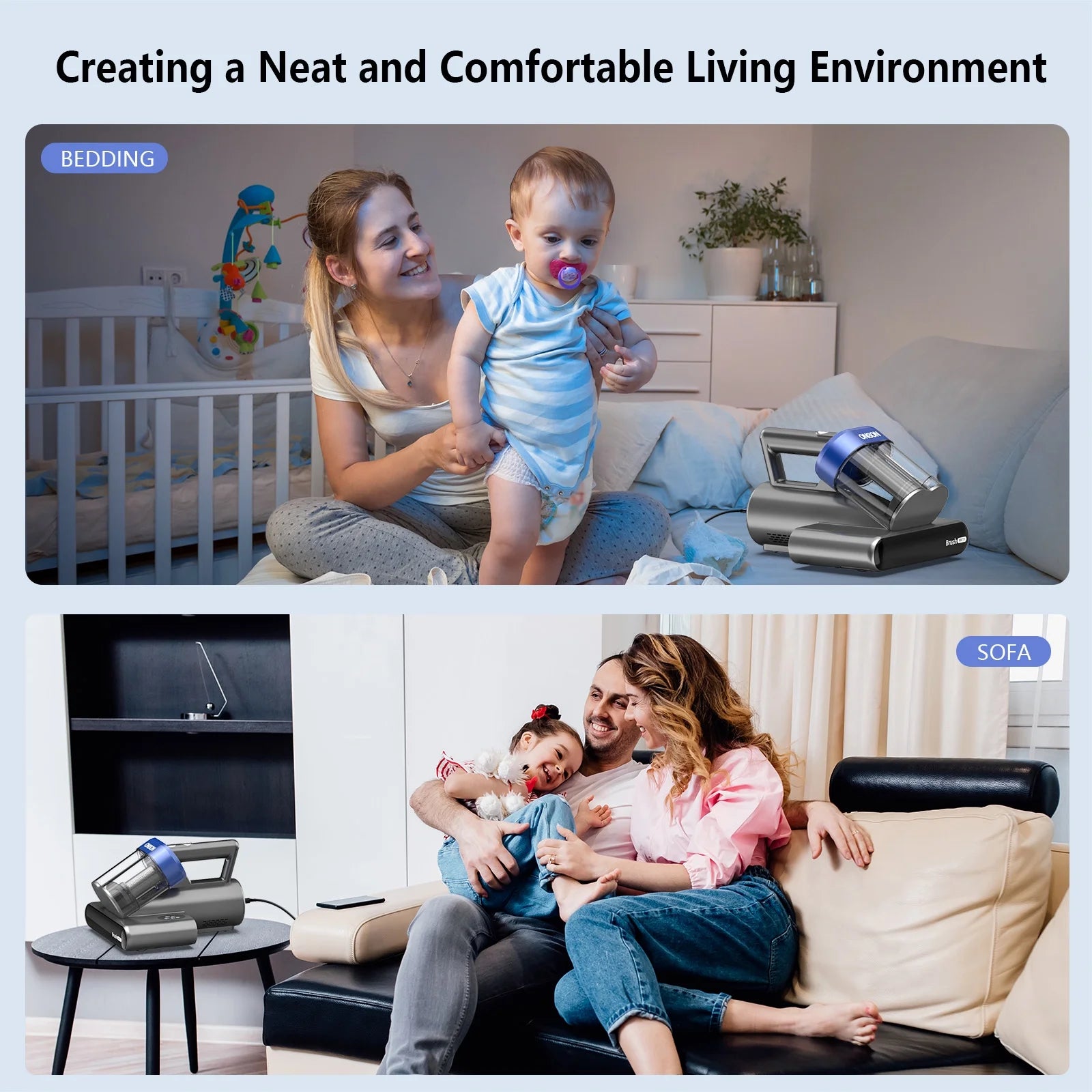 16Kpa Handheld Mattress Vacuum Cleaner, UV Light for Deep Cleaning Beds & Sofas