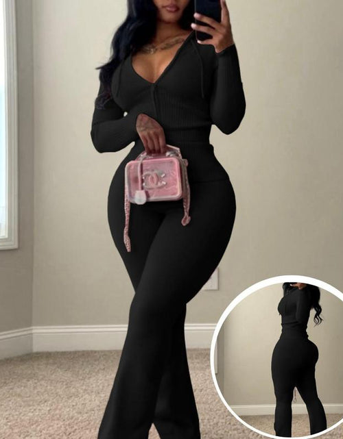 Load image into Gallery viewer, Usboutique Women&#39;s Chic 2-Piece Sweatsuit - Yellow Zip-Up Hoodie with Pockets and Flare Yoga Pants, Trendy Lounge Set for Casual Fall/Winter Wear, Athleisure Apparel
