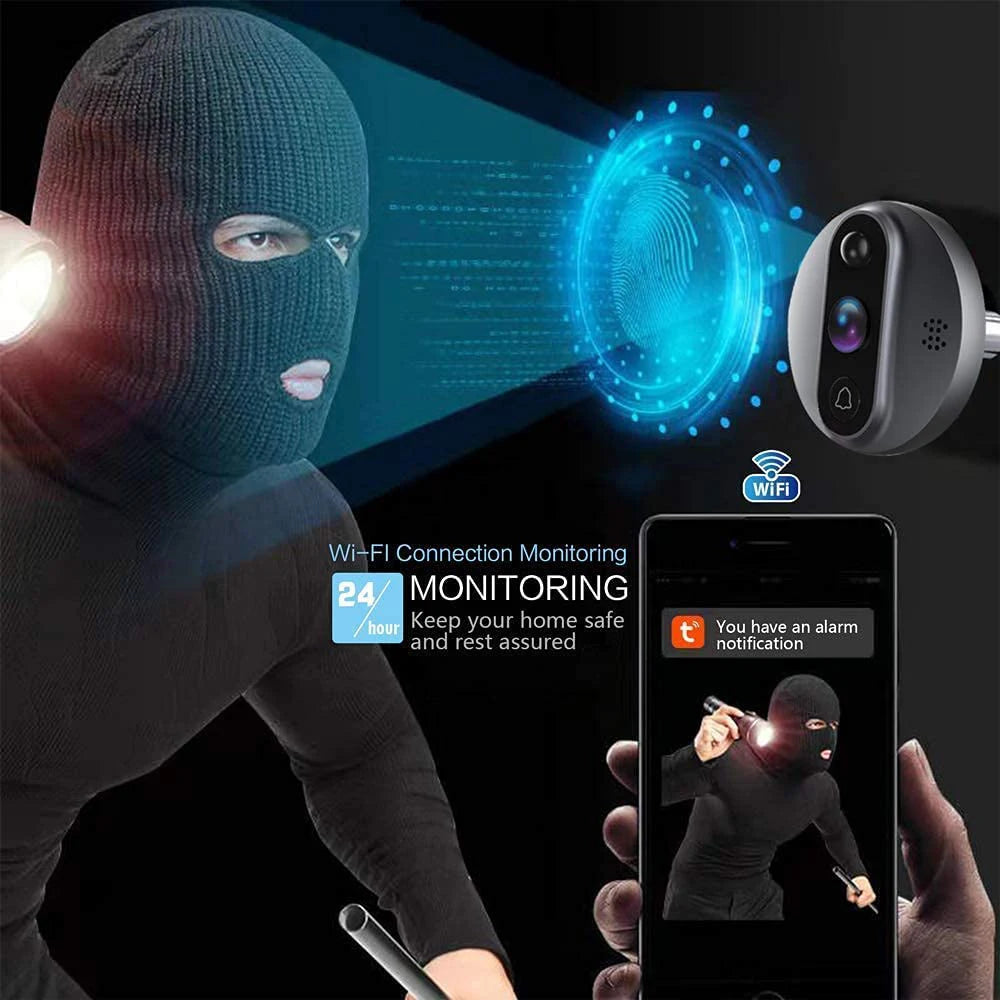 3MP Smart Life Tuya 1080P Wi-Fi Doorbell Eye Peephole Camera with 5000mAh Battery, PIR Motion Detection, IR Night Vision, Alexa and Google Assistant Compatible