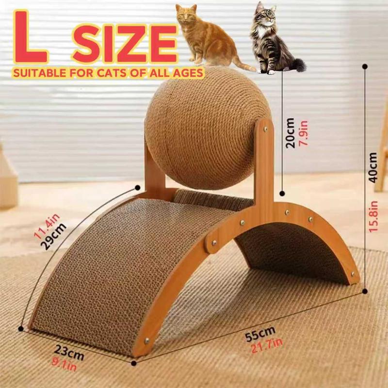Arch Bridge Ball Design Cat Scratching Board - Durable Wood Stand with Sisal Rope Ball Scratcher Toy for Cats, Wear-Resistant Pet Supplies