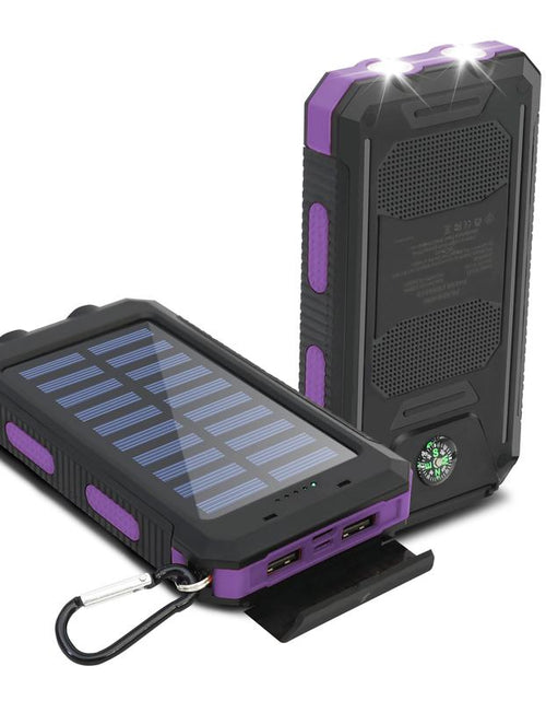 Load image into Gallery viewer, Solar-Powered Portable Charger with Dual USB Output and Flashlight, Wireless Car Charging Capability, Ideal for Travel and Electronic Devices

